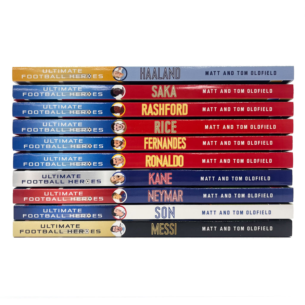 Ultimate Football Heroes Series 1 Collection 10 Books Set Kane, Messi, Ronaldo,Rashford, Son Heung-min, Bruno Fernandes, Haaland, Neymar, Rice, Saka