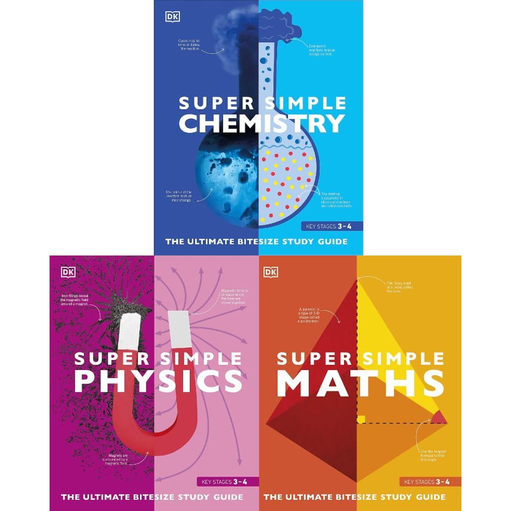 DK Super Simple Study Guide 3 Books Collection Set Maths, Chemistry, Physics