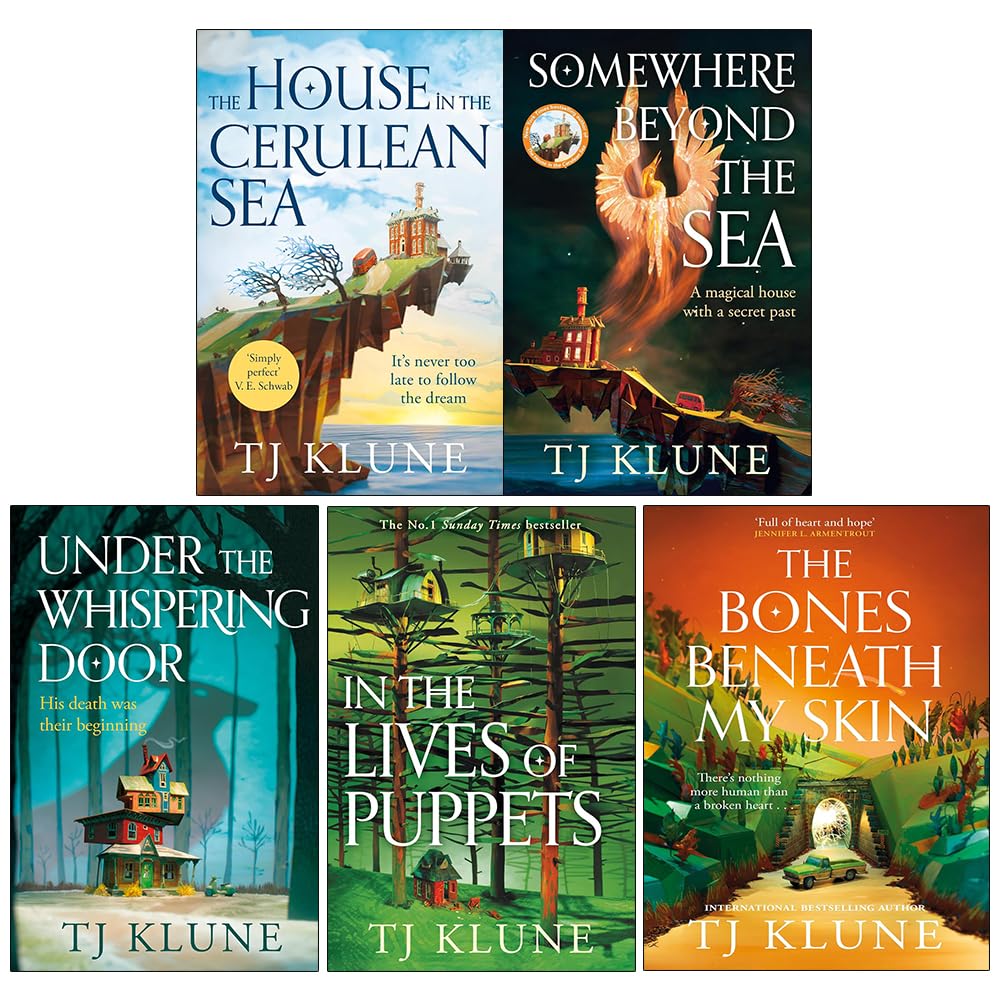 TJ Klune Collection 5 Books Set (The House in the Cerulean Sea, Somewhere Beyond the Sea, Under the Whispering Door, In the Lives of Puppets and The Bones Beneath My Skin)