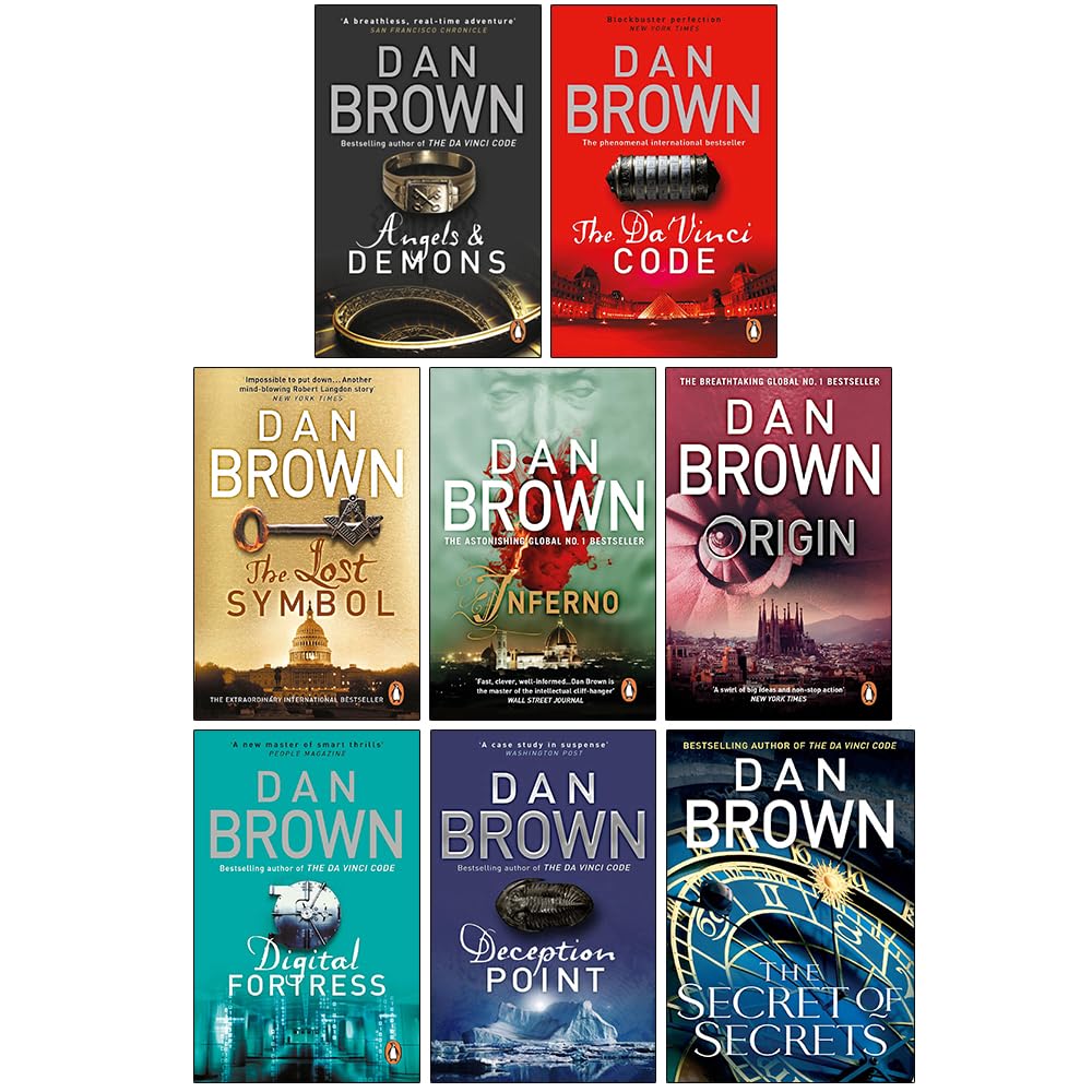 Robert Langdon Series Collection 8 Books Set By Dan Brown (Angels And Demons, The Da Vinci Code, The Lost Symbol, Inferno, Origin, Digital Fortress, Deception Point and The Secret of Secrets)