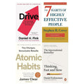 Thinking Fast and Slow, Drive, Atomic Habits and 7 Habits of Highly Effective People 4 Books Collection Set