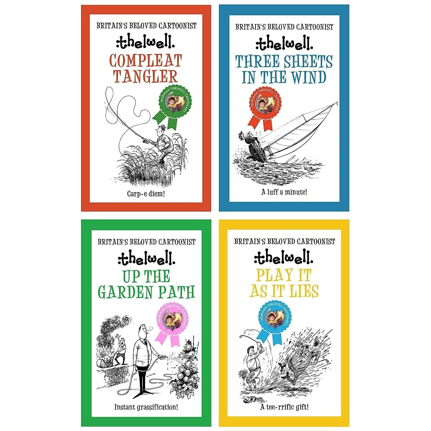 Norman Thelwell 4 Cartoon Books Collection Set (Compleat Tangler, Play it as it Lies, Three Sheets in the Wind, Up the Garden Path)