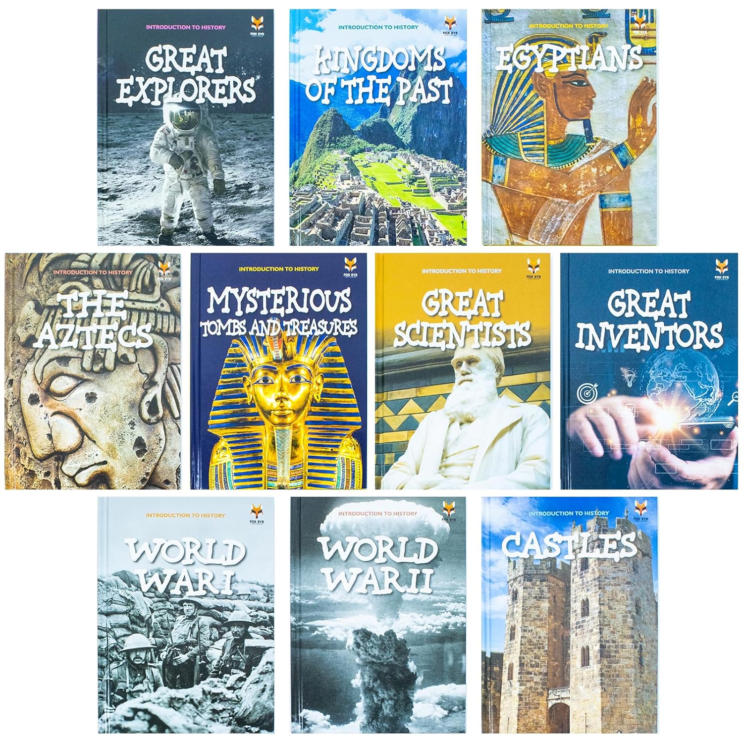 Children Introduction To History For Beginners (Series 2) 10 Hardback Book Collection set: (The Aztecs, Castles, Egyptians, Great Explorers, Great ... And Treasures, World War I, World War II)