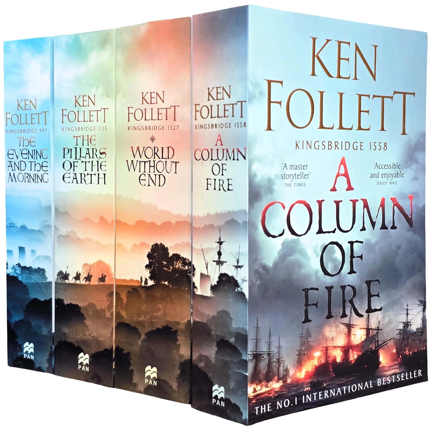 Ken Follett Kingsbridge 4 Books Collection Set – Pillars of the Earth, World Without End, A Column of Fire, The Evening and the Morning