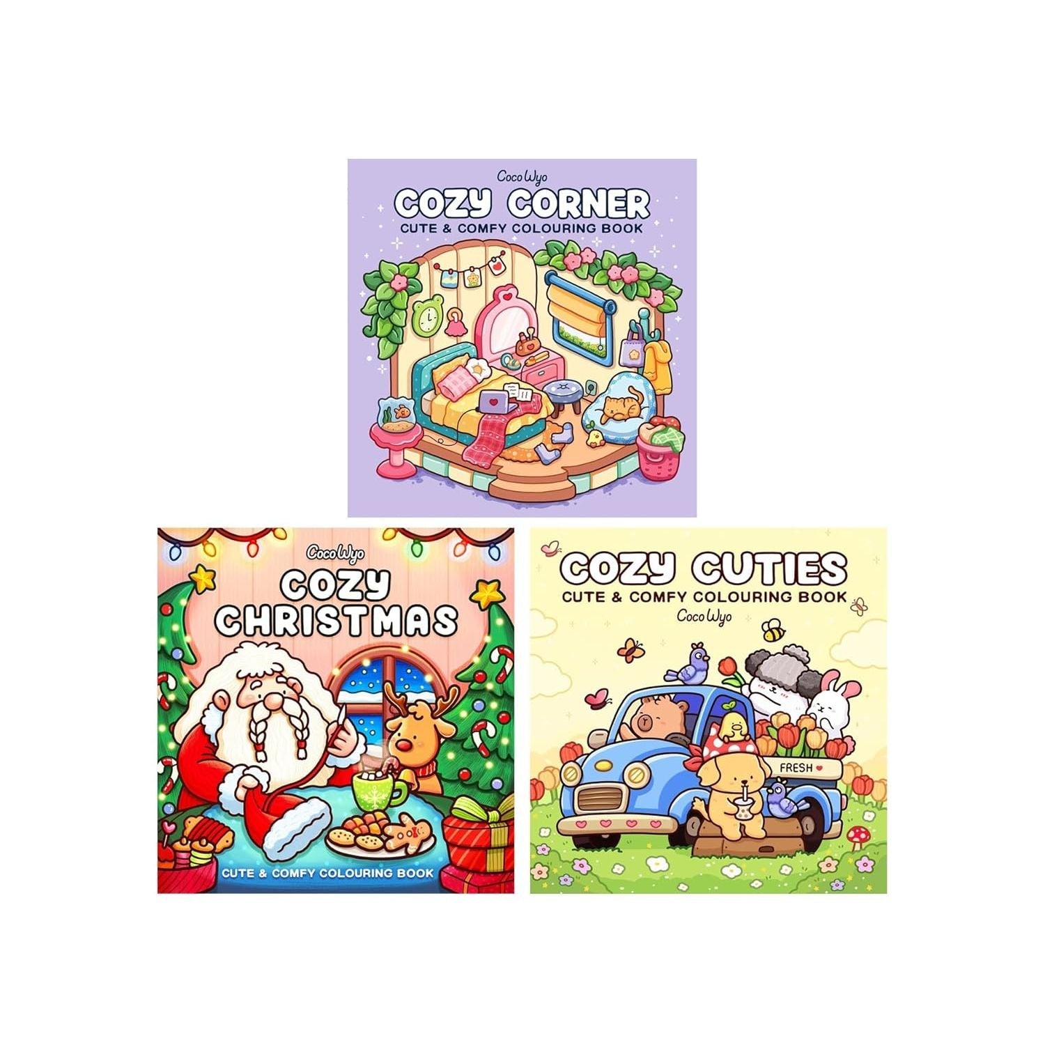 Coco Wyo Cozy Colouring Collection 3 Books Set (Cozy Corner, Cozy Cuties, Cozy Christmas)