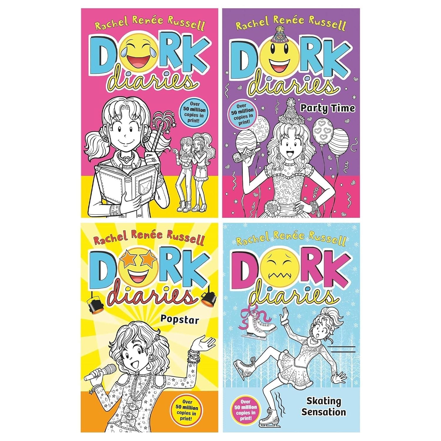 Dork Diaries Series Books 1–4 Collection Set by Rachel Renée Russell | Children’s Diary Style Fiction