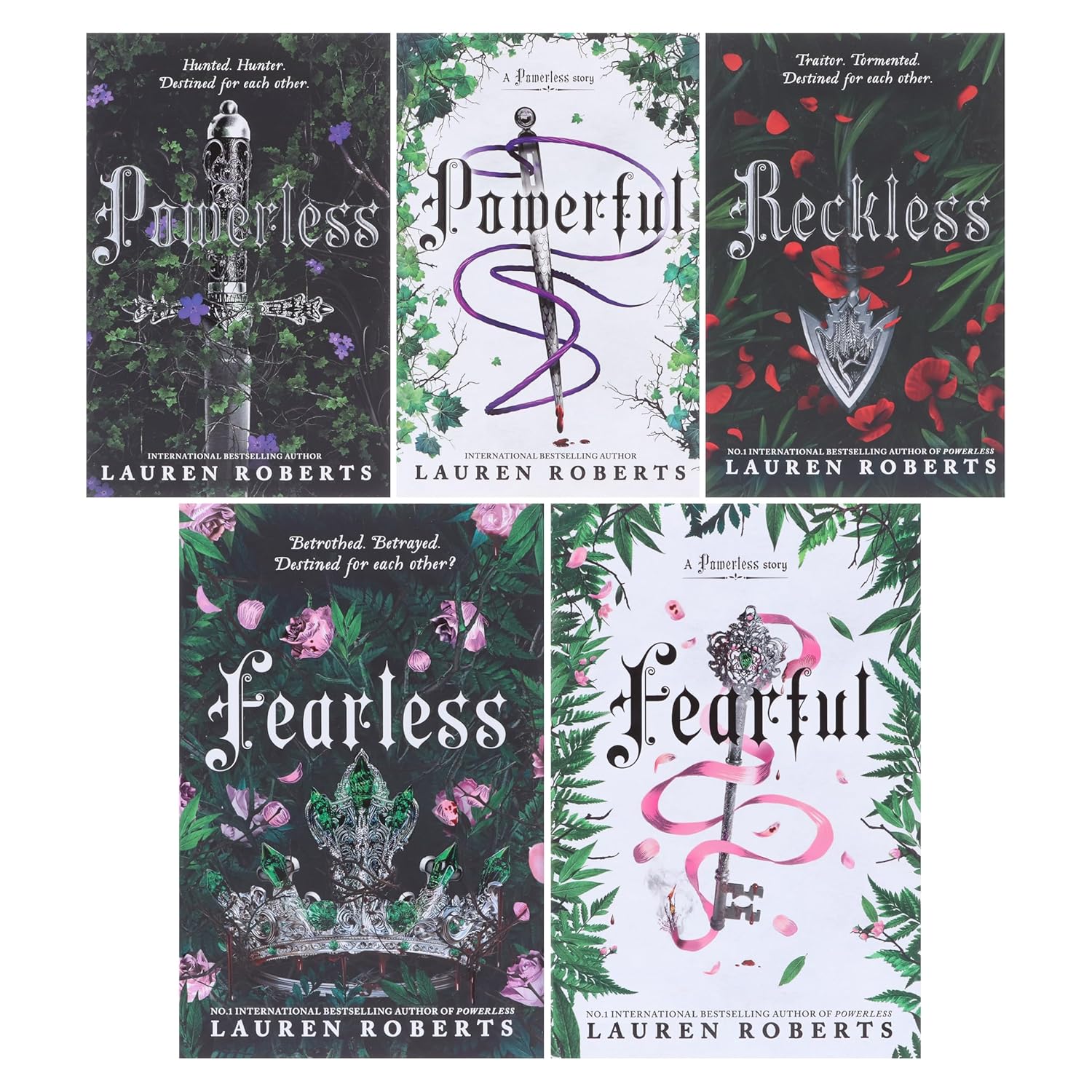 The Powerless Trilogy By Lauren Roberts 5 Books Collection Set (Fearful (HB), Fearless (HB), Powerless, Powerful & Reckless)