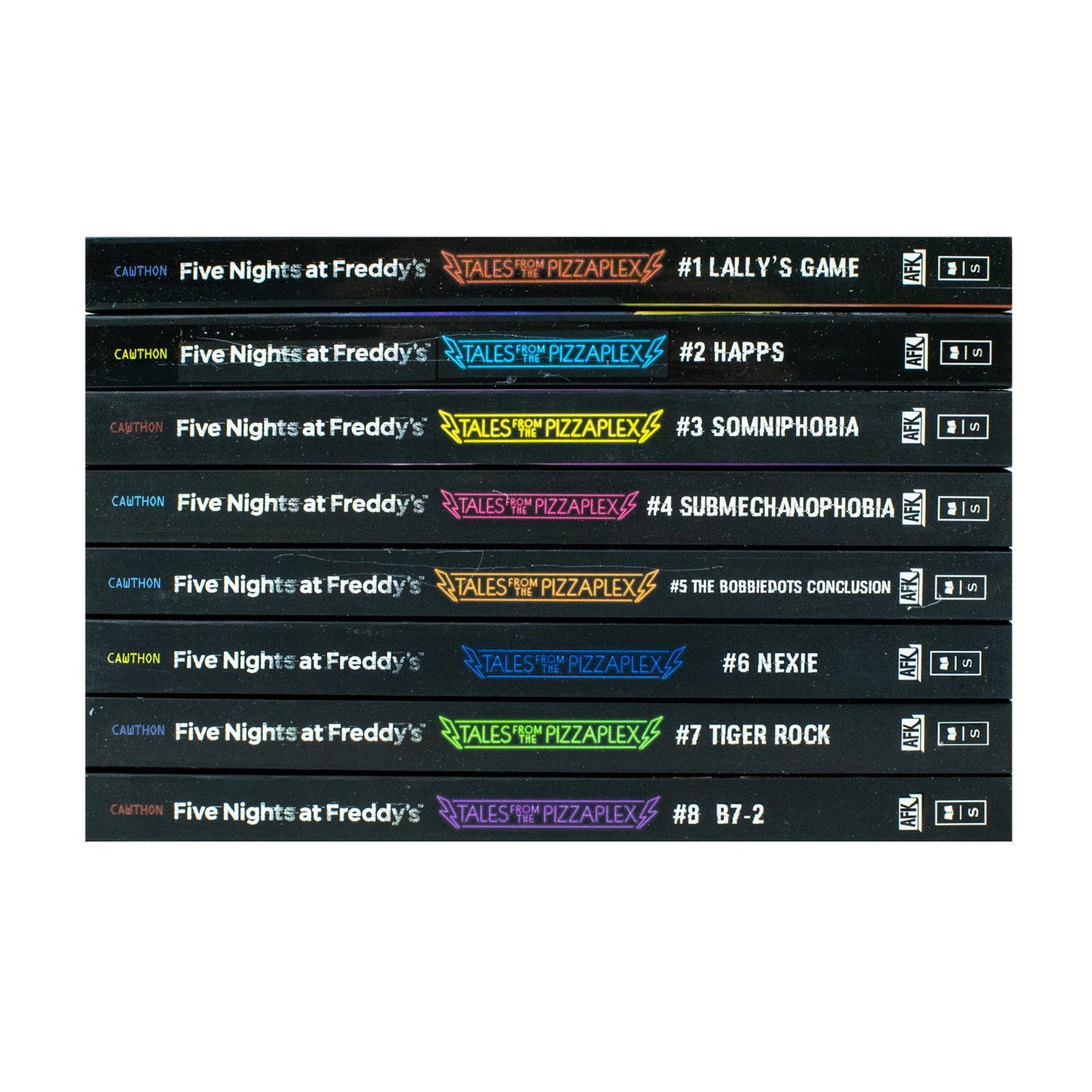 Five Nights at Freddys: Tales from the Pizzaplex Series 8 Books Collection Set By Scott Cawthon (Lally's Game, Happs, Somniphobia, Submechanophobia, The Bobbiedots Conclusion, Nexie, Tiger Rock, B7-2)