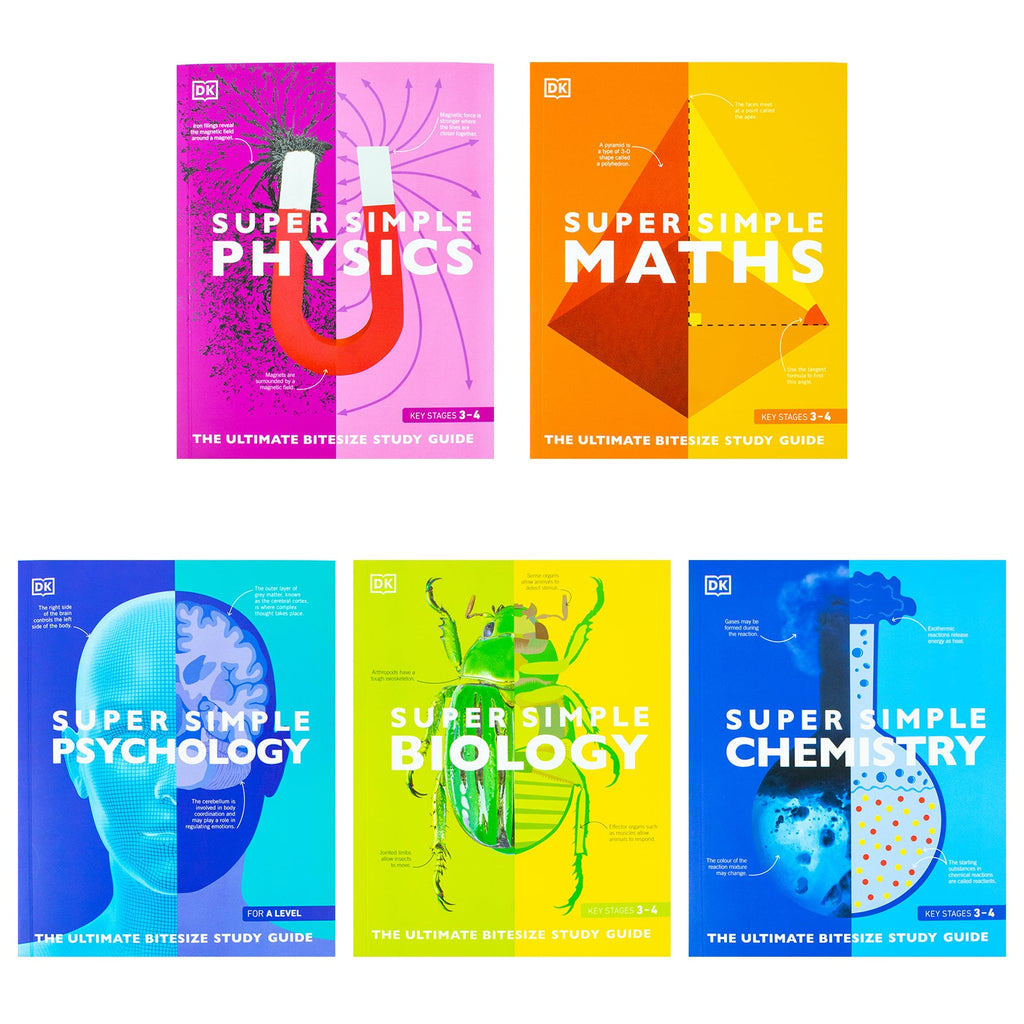 DK Super Simple Study Guide 5 Books Collection Set | Super Simple Maths, Chemistry, Physics, Biology & Psychology – Key Revision Guides for Students