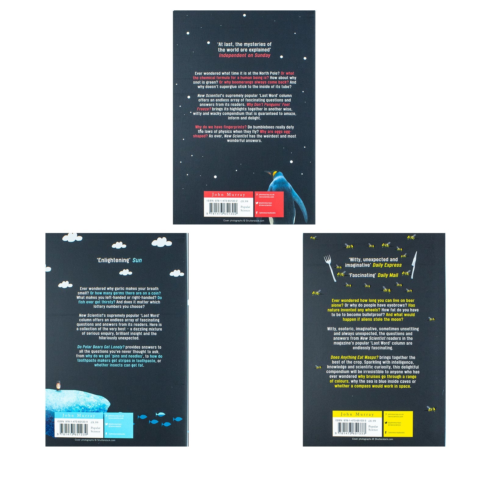 New Scientist 3 Books Set (Why don't Penguins' Feet Freeze, Do Polar Bears get Lonely, Does anything eat Wasps)