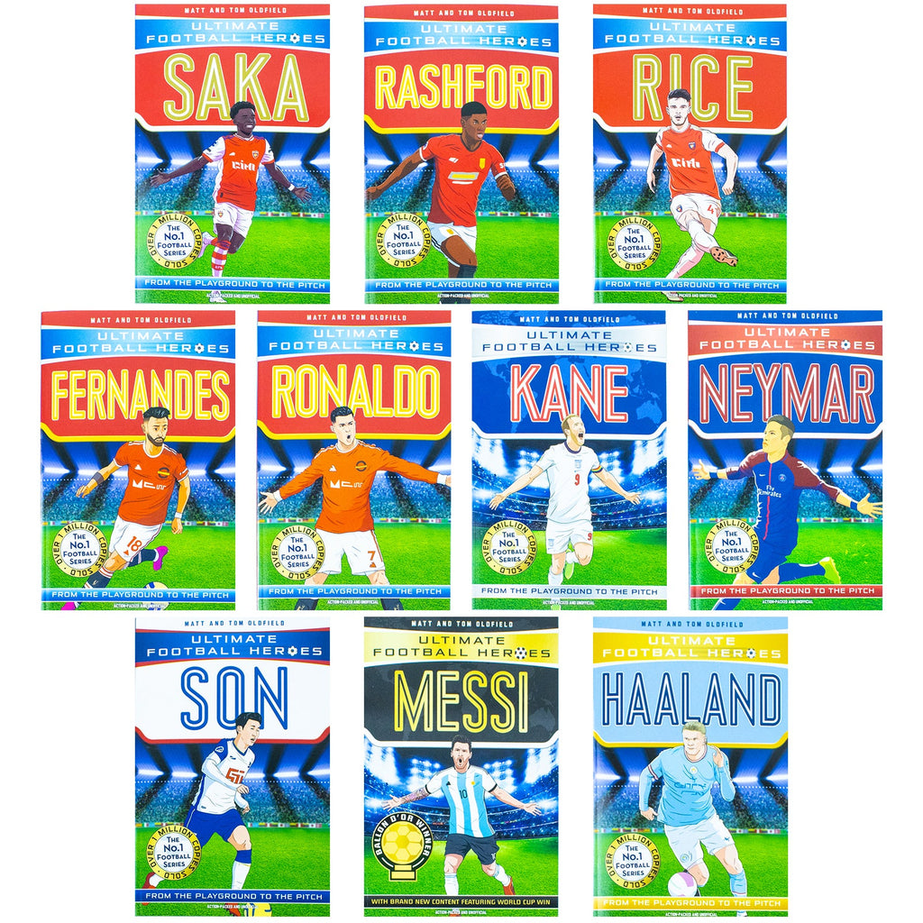 Ultimate Football Heroes Series 1 Collection 10 Books Set Kane, Messi, Ronaldo,Rashford, Son Heung-min, Bruno Fernandes, Haaland, Neymar, Rice, Saka
