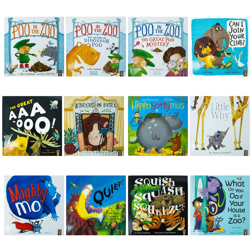 The Zoo Series Children Picture Stories 12 Books Collection Set (Poo in the Zoo, The Great Poo Mystery, The Island of Dinosaur Poo, Little Why, Mighty Mo, Quiet!, Hippobottymus & More)