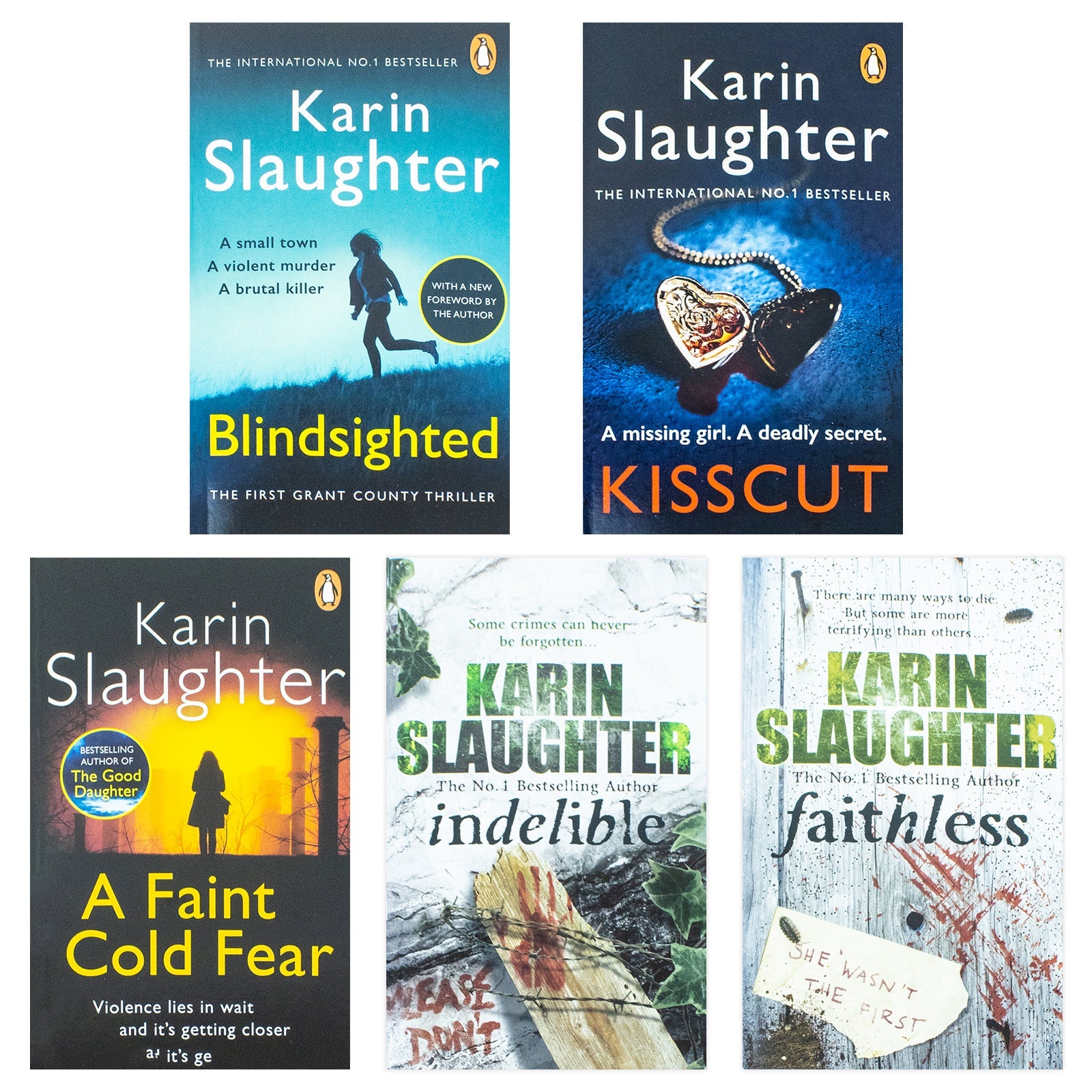 Grant County Series 5 Books Collection Set By Karin Slaughter (Blindsighted, Kisscut, A Faint Cold Fear, Indelible & Faithless)