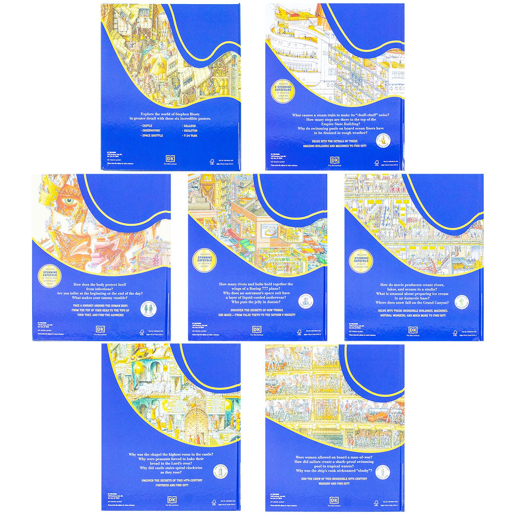 Stephen Biesty’s Incredible Cross-Sections 6-Book Collection Box Set + Poster Book (Cross-Sections Castle, Man-Of-War, Incredible Body Cross-Sections,Incredible Cross-Sections, of Everything & More)