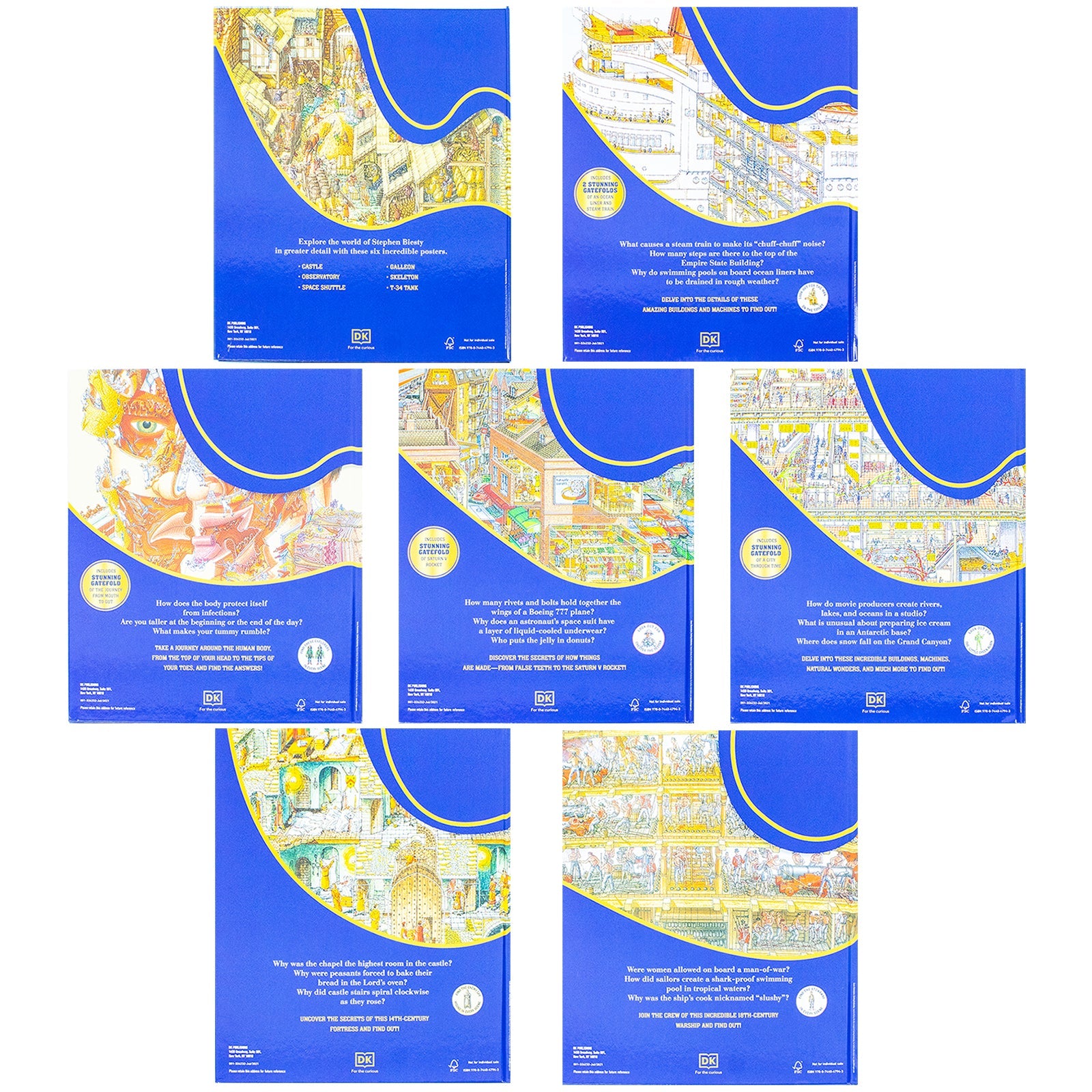 Stephen Biesty’s Incredible Cross-Sections 6-Book Collection Box Set + Poster Book (Cross-Sections Castle, Man-Of-War, Incredible Body Cross-Sections,Incredible Cross-Sections, of Everything & More)