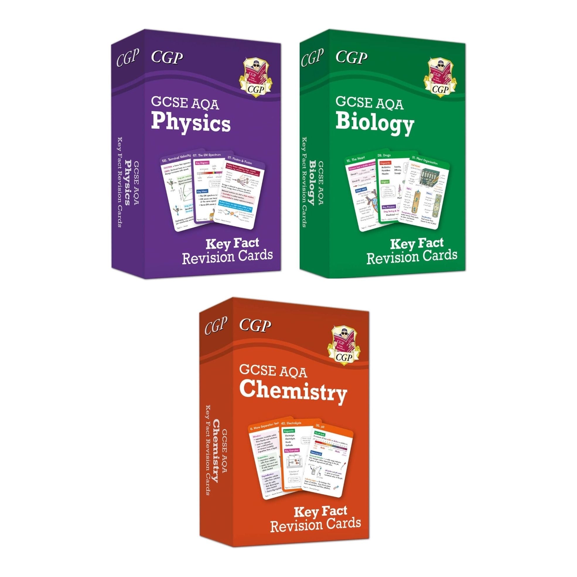 GCSE AQA Key Fact Revision Cards Set of 3 (Biology, Chemistry, Physics)
