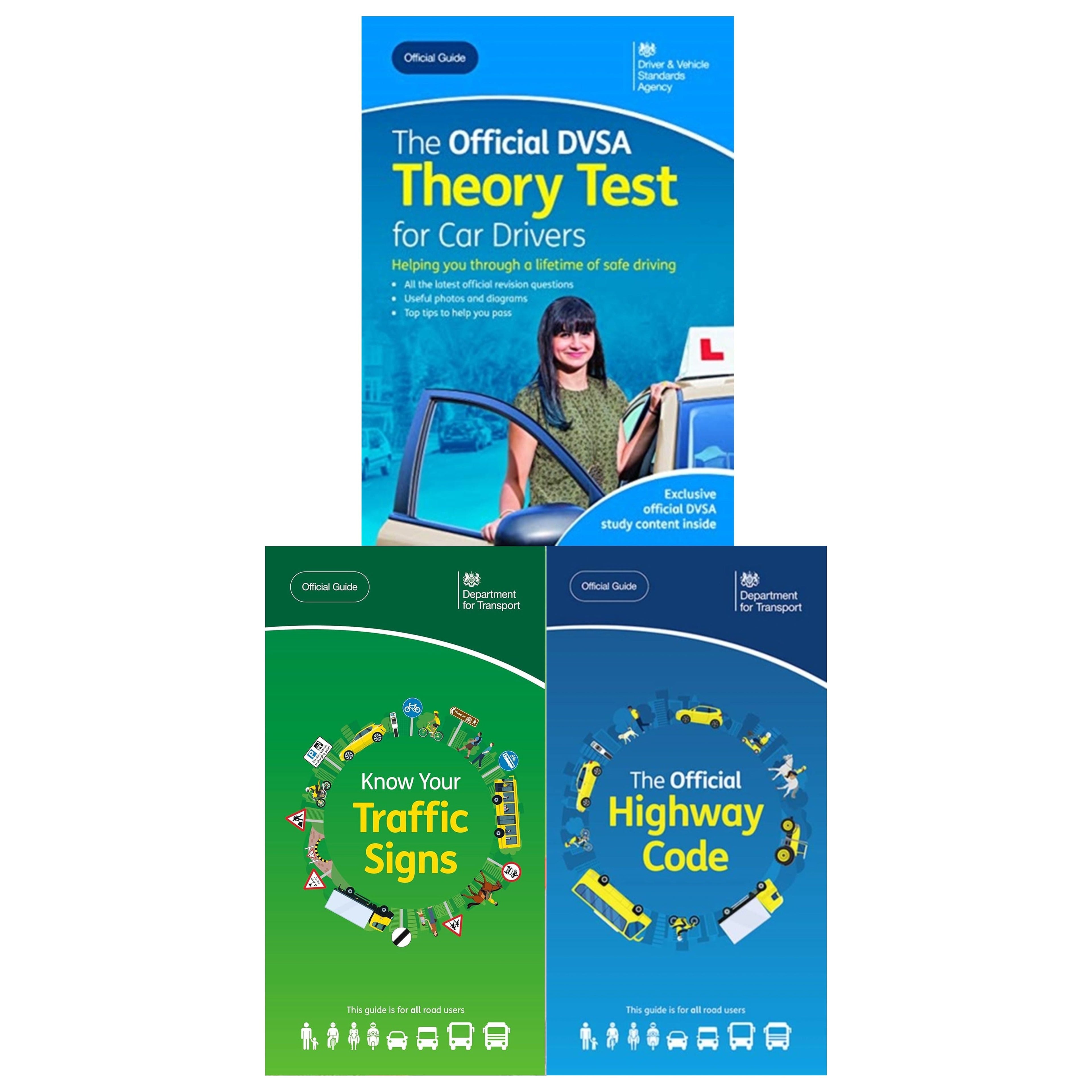 2025 Driving Theory Test Collection 3 Books Set Pack: The Official DVSA Highway Code Book 2025 UK, Know Your Traffic Signs 2025 UK + The official DVSA theory test for car drivers