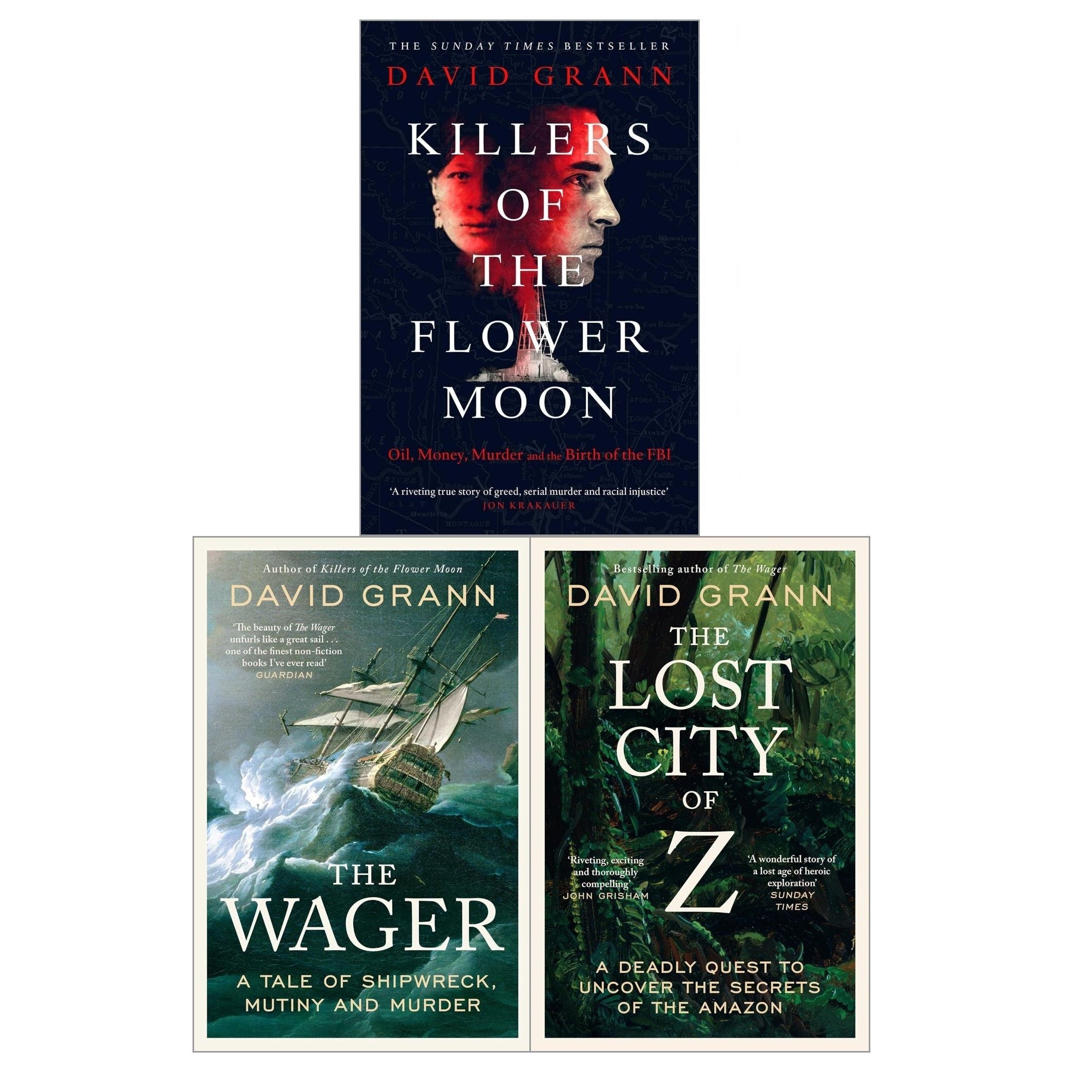 David Grann Collection 3 Books Set (The Wager, Killers of the Flower Moon, The Lost City of Z)