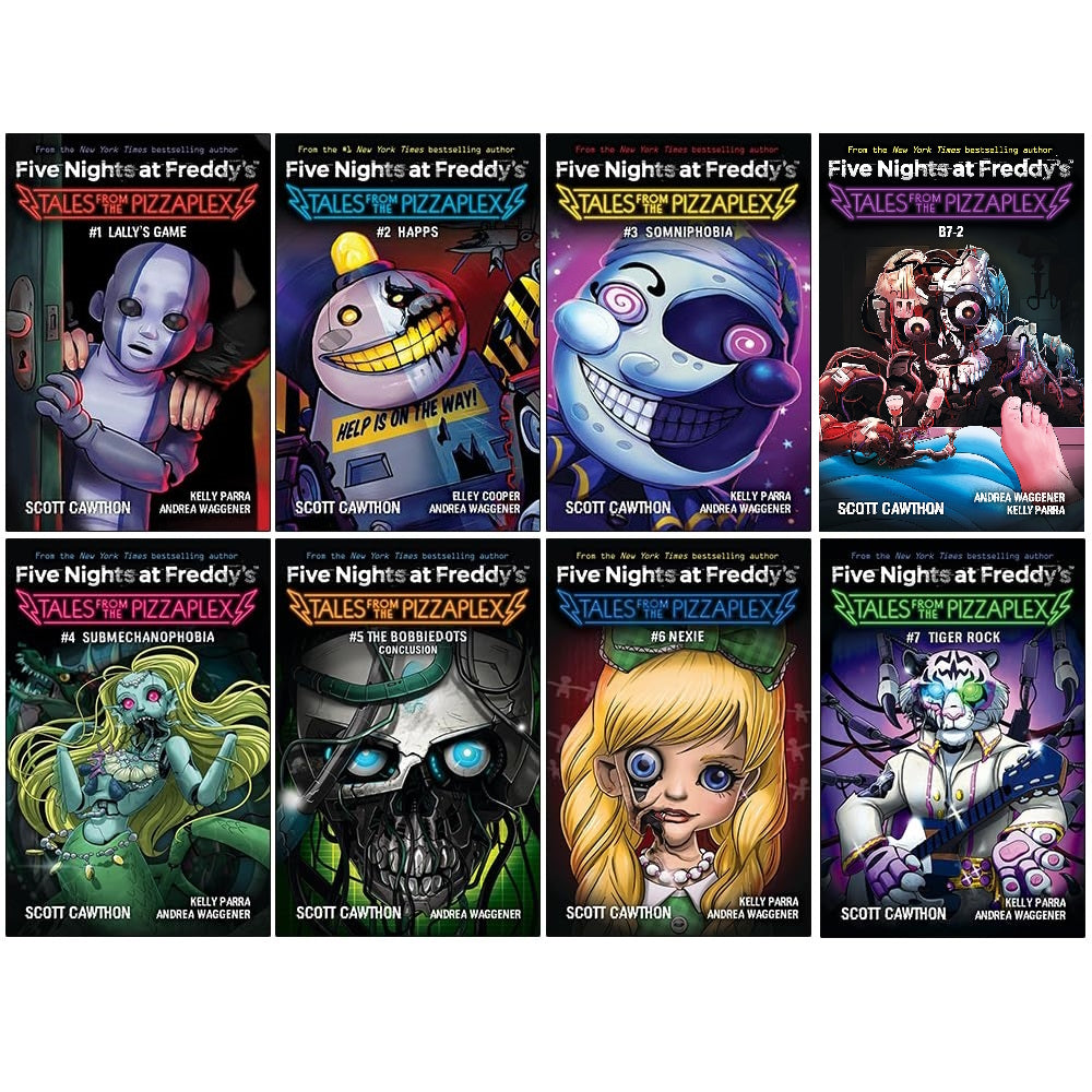 Five Nights at Freddys: Tales from the Pizzaplex Series 8 Books Collection Set By Scott Cawthon (Lally's Game, Happs, Somniphobia, Submechanophobia, The Bobbiedots Conclusion, Nexie, Tiger Rock, B7-2)