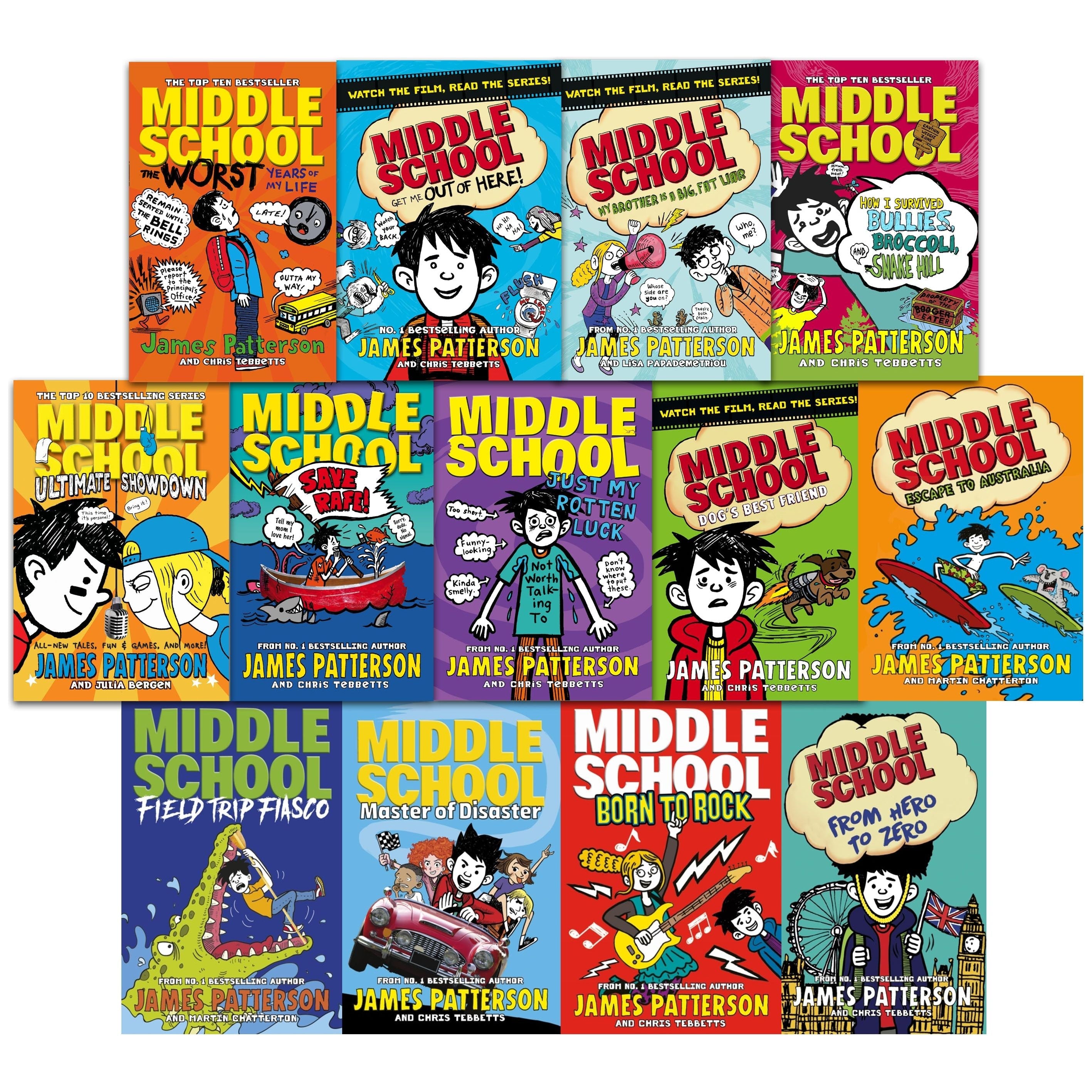 Middle School by James Patterson 13 Books Collection Set Escape to Australia, Field Trip Fiasco