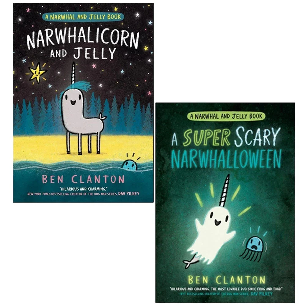 Narwhal and Jelly Series 2 Books Collection Set by Ben Clanton(Narwhalicorn And Jelly & A Super Scary Narwhalloween)