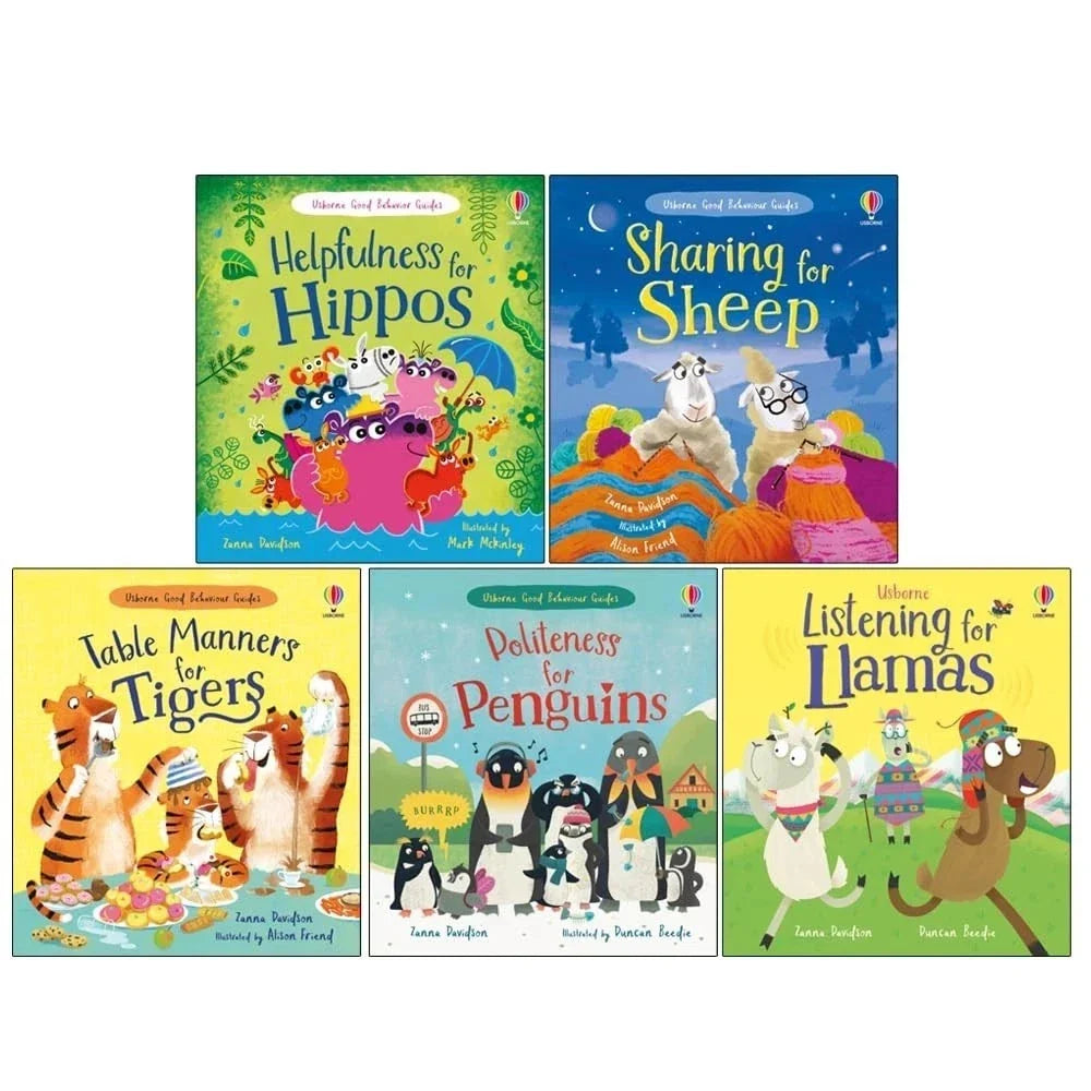 Usborne Good Behaviour Guides Collection 5 Books Set(Helpfulness for Hippos, Sharing for Sheep, Table Manners for Tigers, Politeness for Penguins & Listening for Llamas )