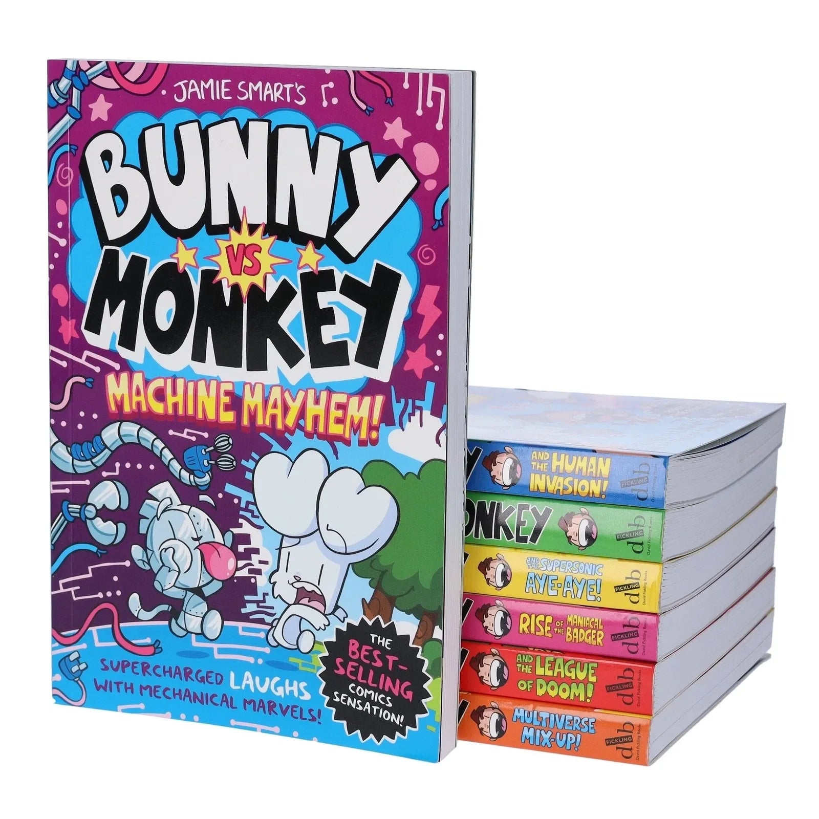 Bunny vs Monkey 7 Books Collection Set By Jamie Smart (Bunny vs Monkey, Supersonic Aye-aye, The Human Invasion, Rise of the Maniacal Badger, the League of Doom!, Multiverse Mix-up & Machine Mayhem)