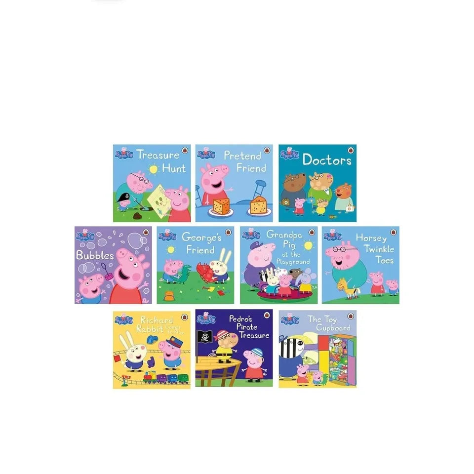 Peppa Pig 10 Books Ziplock Collection Set By Ladybird( Pretend Friend ,George’s Friend , Doctors , Bubbles ,Grandpa Pig at the Playground ,Richard Rabbit Comes to Play ,Pedro’s Pirate Treasure ,The Toy Cupboard , Horsey Twinkle Toes & Treasure Hunt